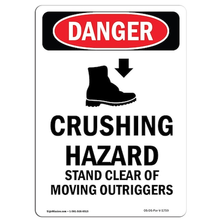 OSHA Danger Sign, Crushing Hazard Stand, 10in X 7in Rigid Plastic